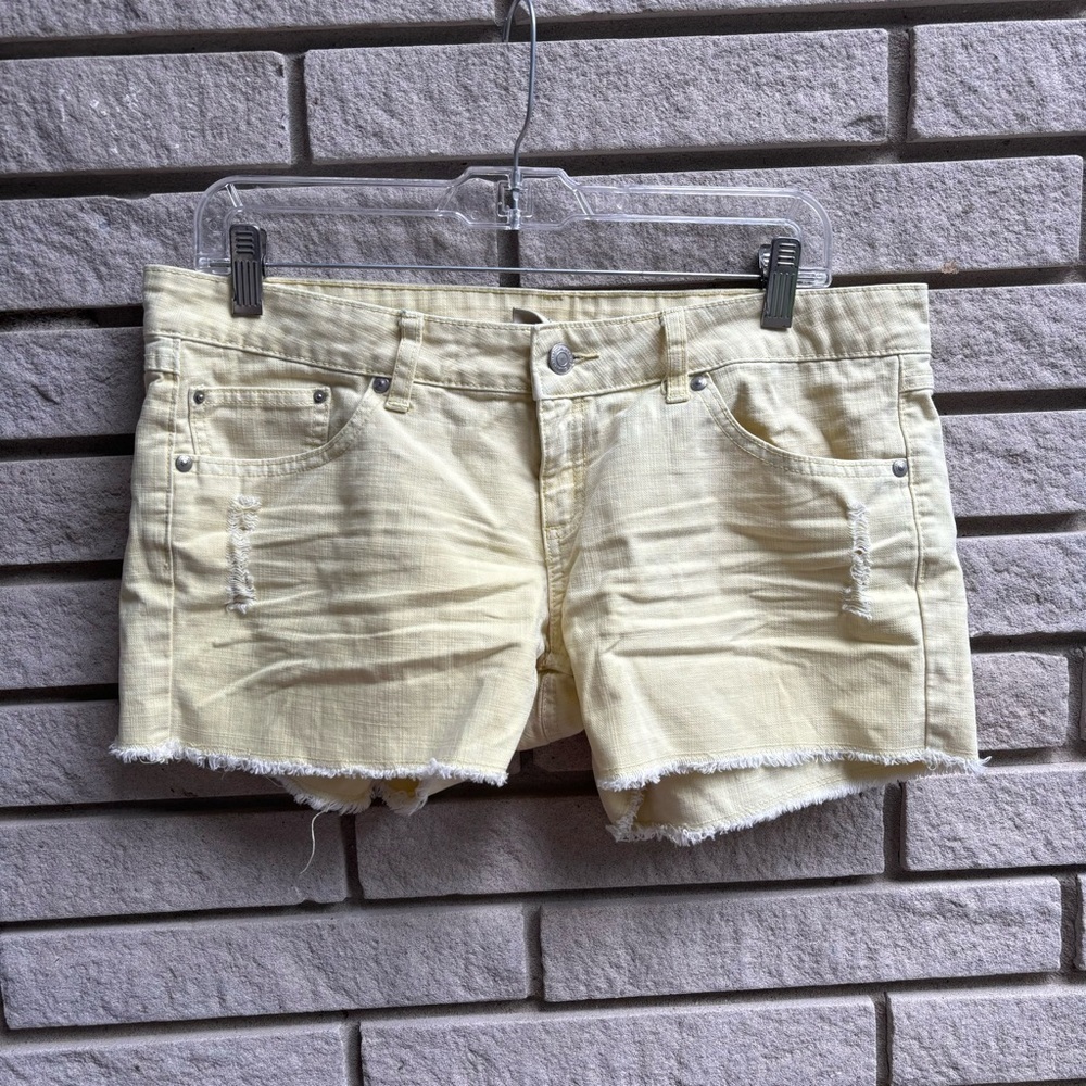 Mango Jean Shorts Distressed Yellow Sz 8 - Picture 1 of 7